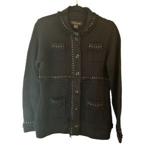 Venue Fringe Sweater Cardigan Jacket with gold accent sz L runs smaller